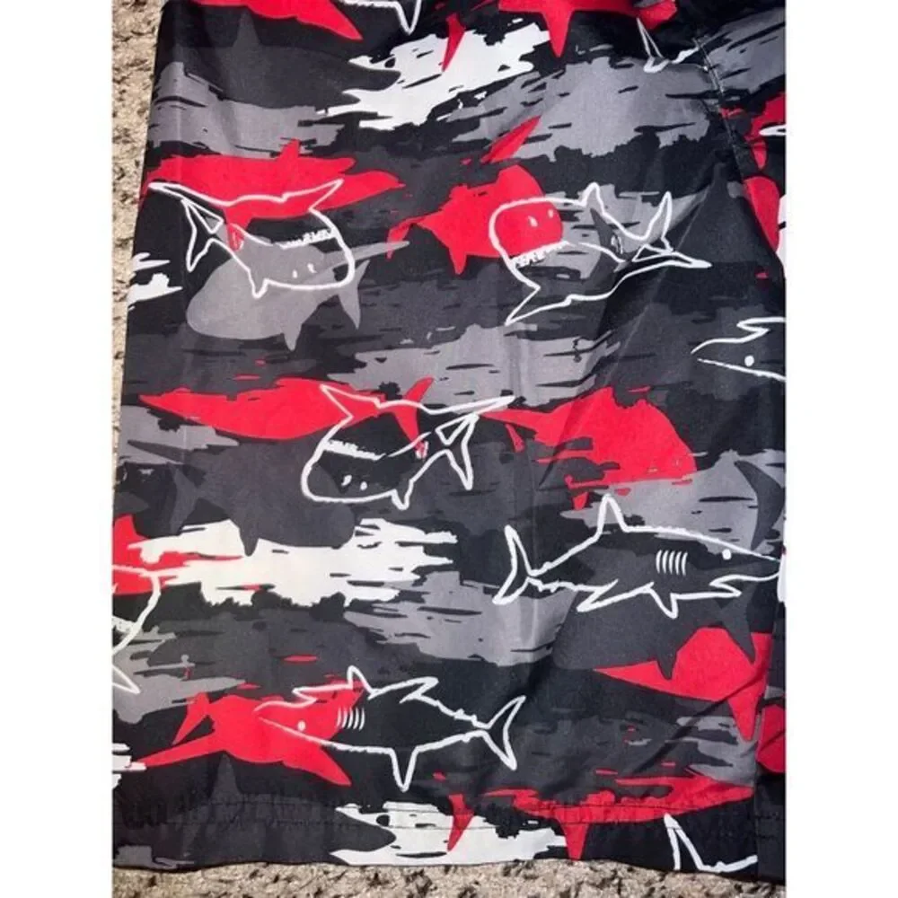 Op boys red/black/gray shark‎ swimming trunks size 10/12